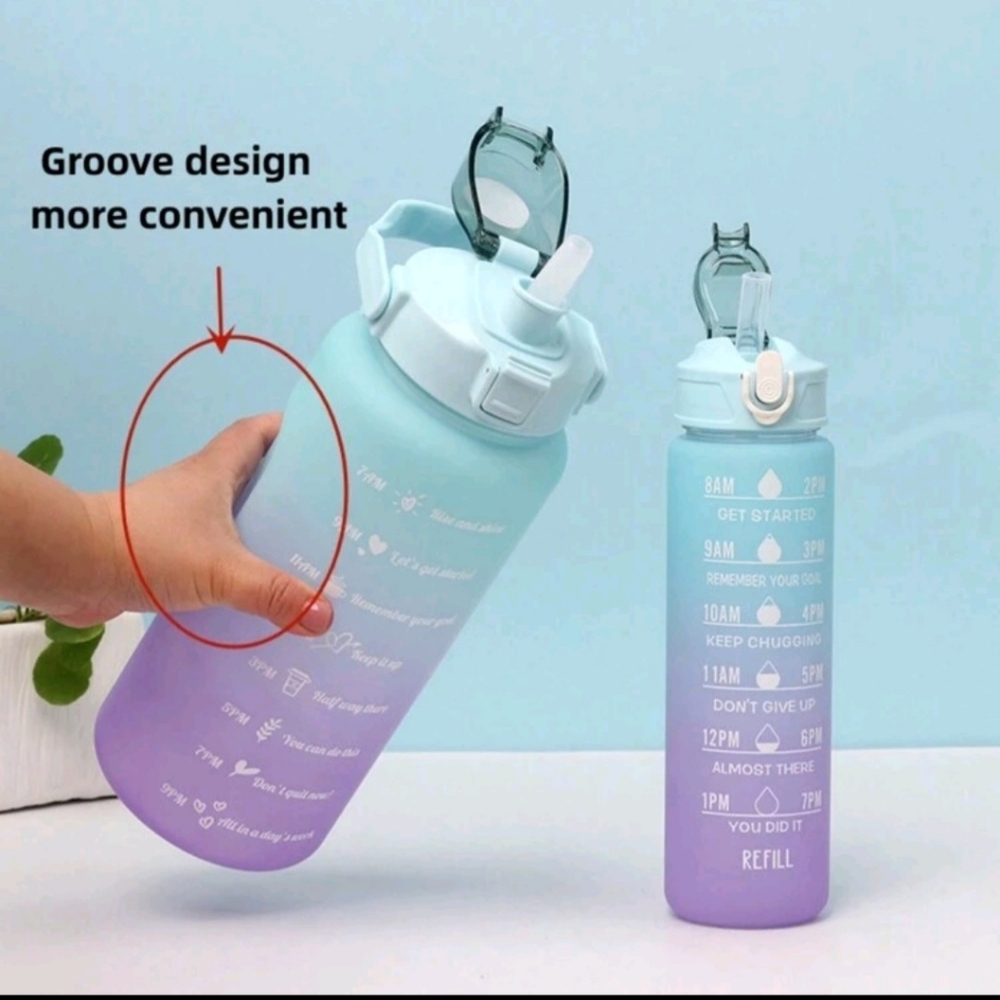 3pcs Outdoor Portable Gradient Color Leakproof Straw Water Bottle With Large Cap - Picture 3 of 4